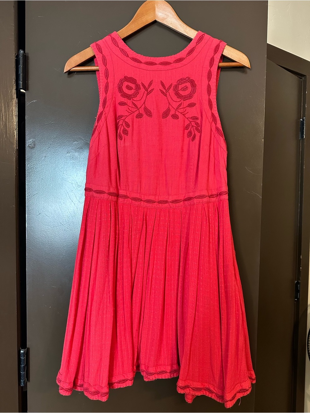 Free People Red Floral Embroidered Sleeveless Dress